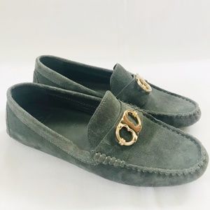 Tory Burch Gemini Driving Loafer Green 6.5 Suede